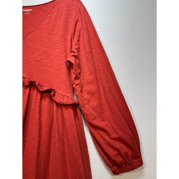 Old Navy Womens Maternity V Neck Blouson Sleeve Midi Swing Dress Sz XL Coral Red - Picture 7 of 12